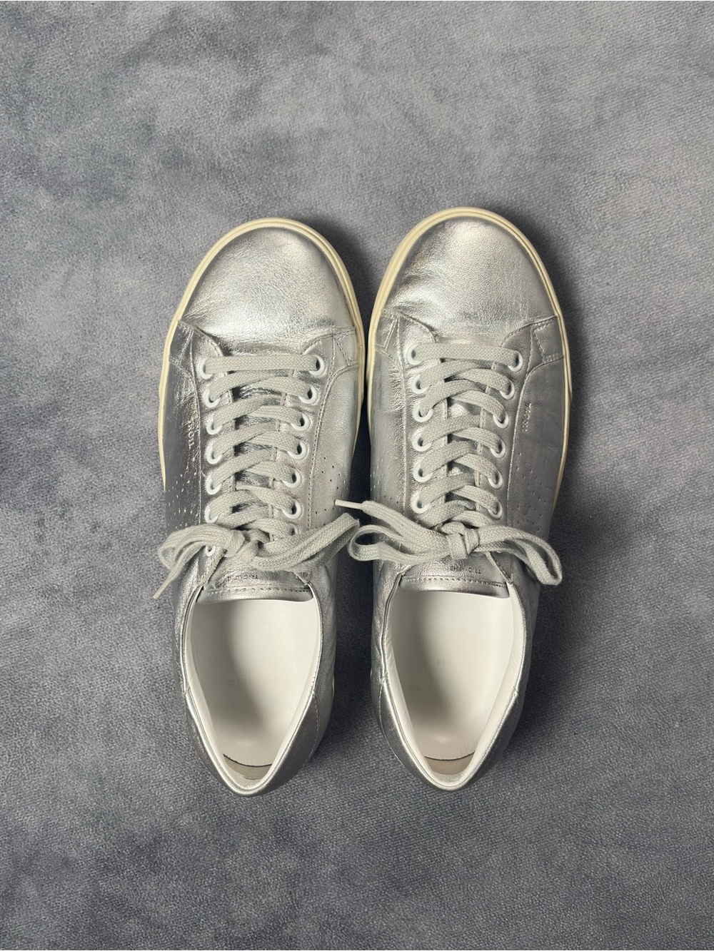 Celine by Hedi Slimane Triomphe TR01L Silver Logo Leather Low Top Sneakers - Picture 6 of 14